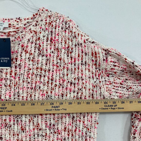 New Crown & Ivy Large Pink White Speckled Soft Slouchy Cozy Sweater - Picture 6 of 9